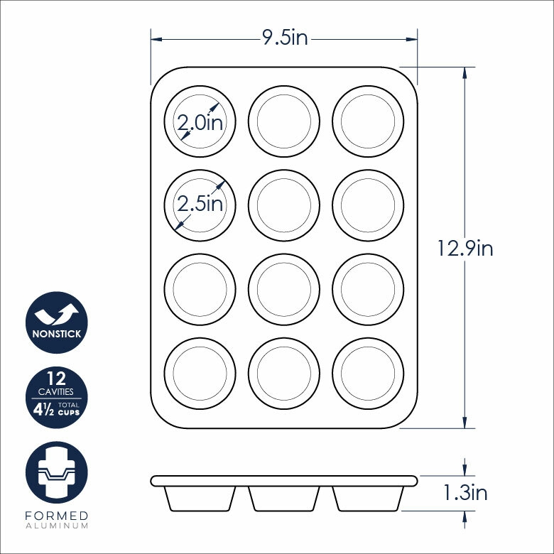 Nordic Naturals 12 Cavity Muffin pan dimensions