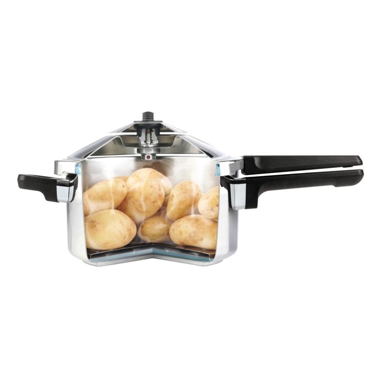 kuhn rikon pressure cooker shown with potatoes