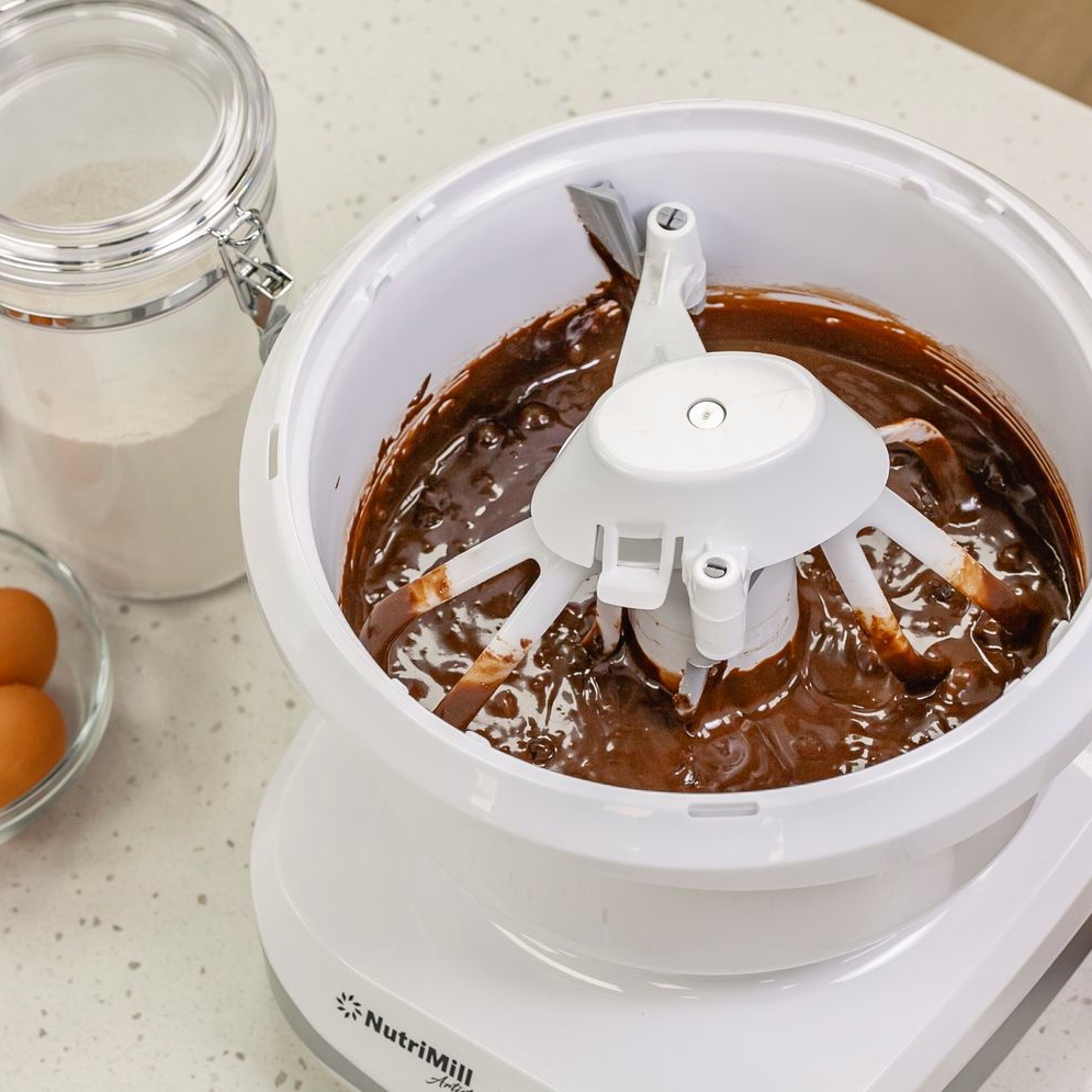 Cake paddles and bowl scraper in NutriMill Artiste bowl