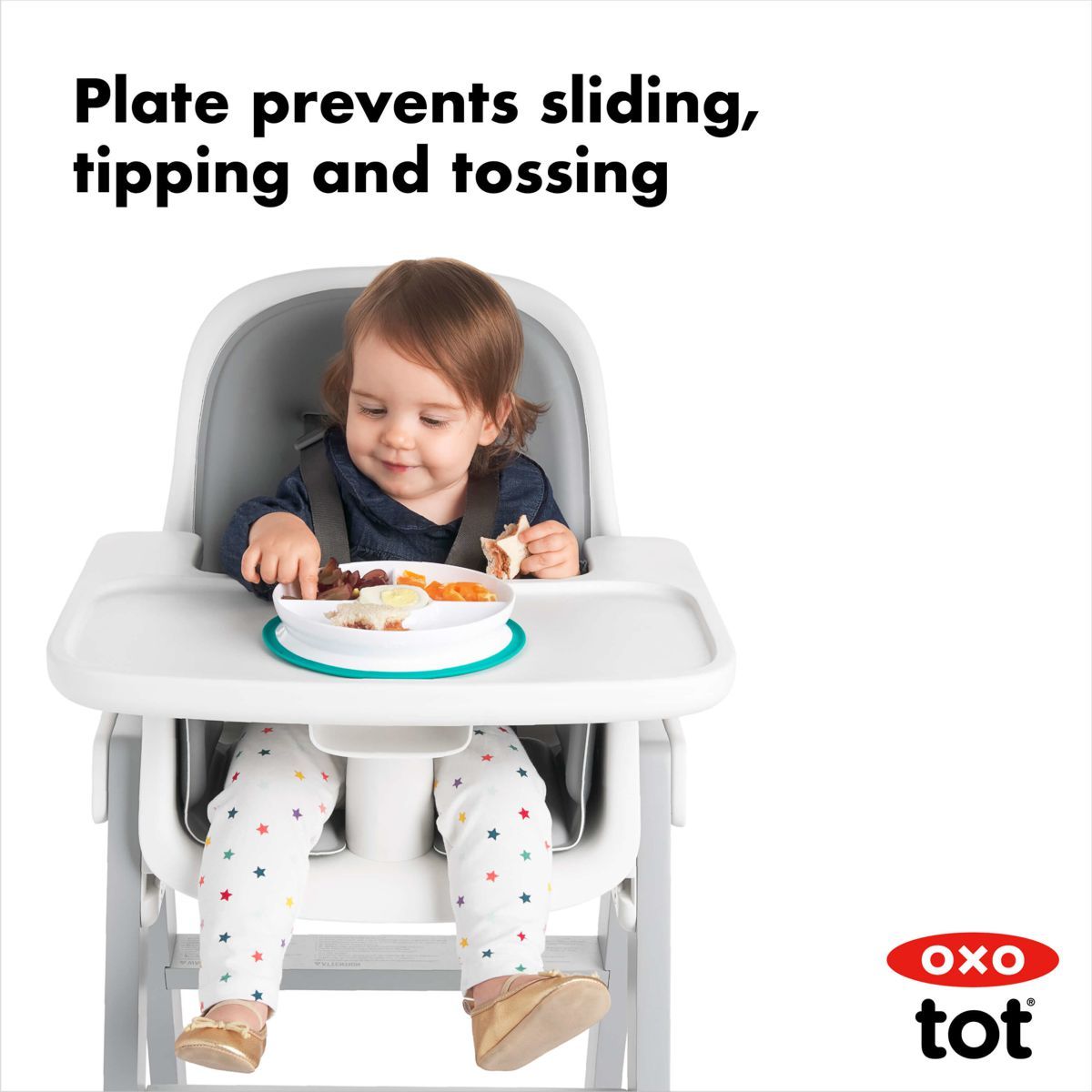 OXO Stick & Stay plate prevents sliding, tipping, and tossing