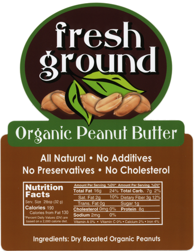 Organic peanut butter label