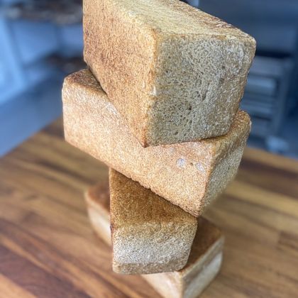 Pullman bread made in tin with slide on lid
