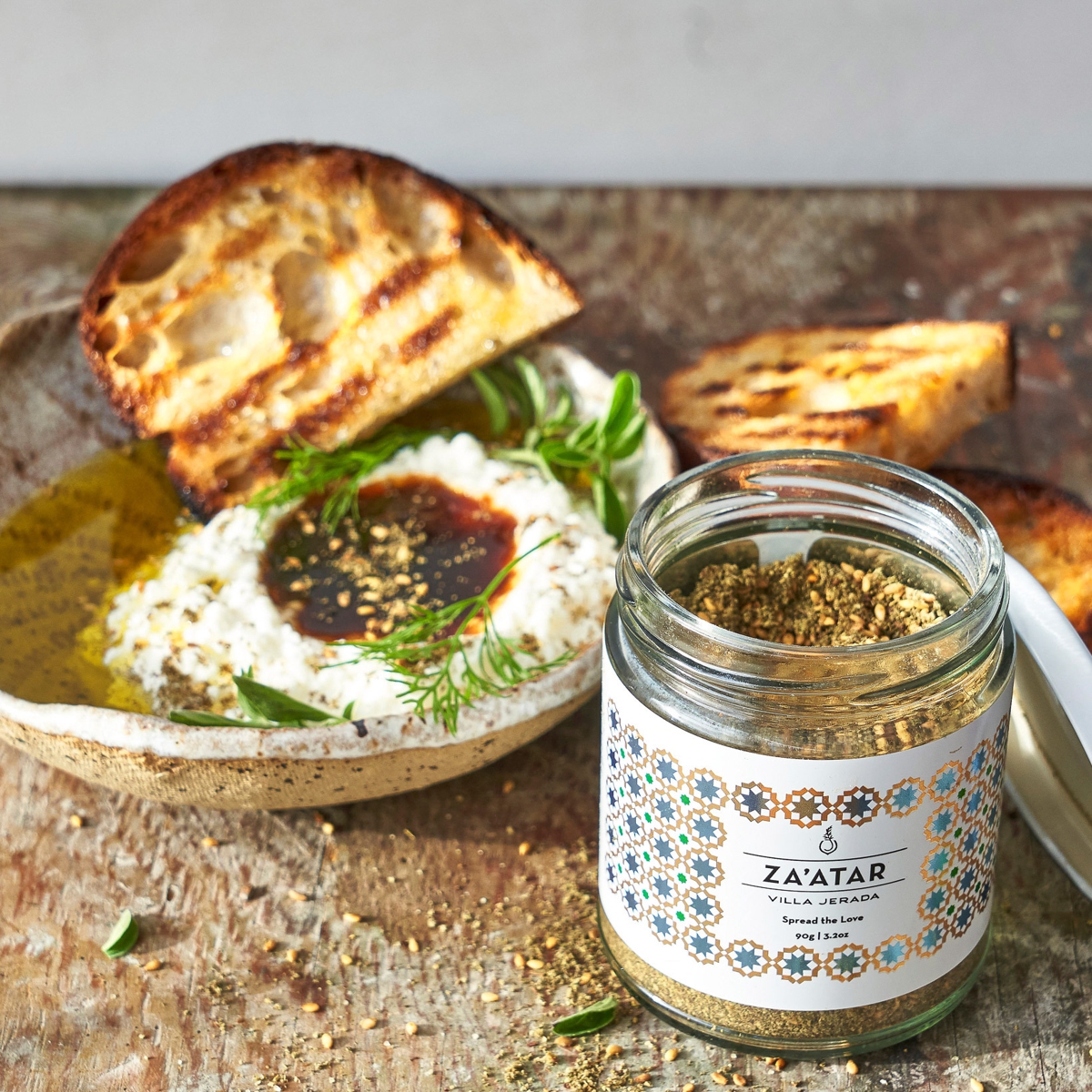 Cottage cheese and toast dish seasoned with zaatar