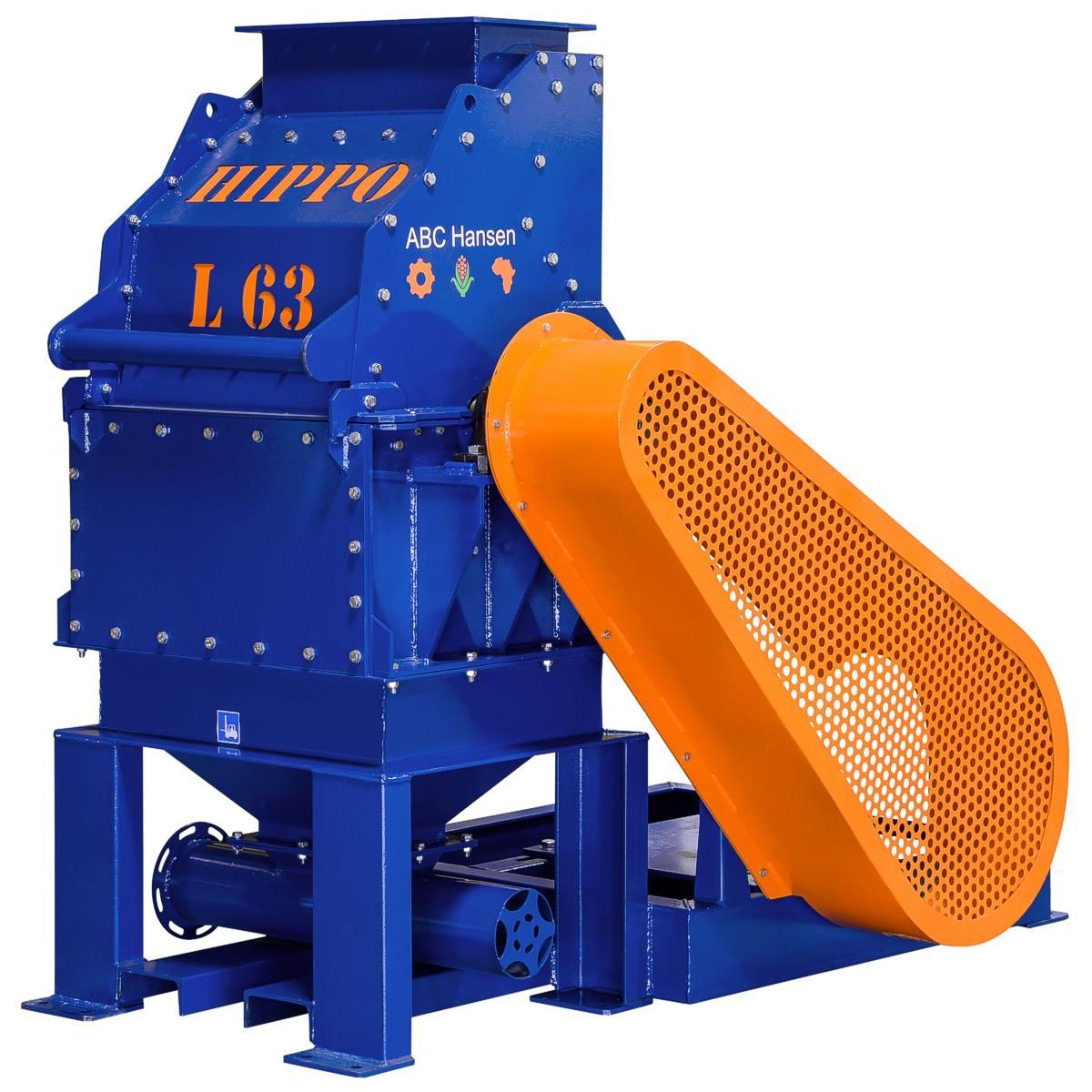 Hippo hammer mill for herbs, leaves, biochar, grain, pods, fibrous materials, shells, plastics.