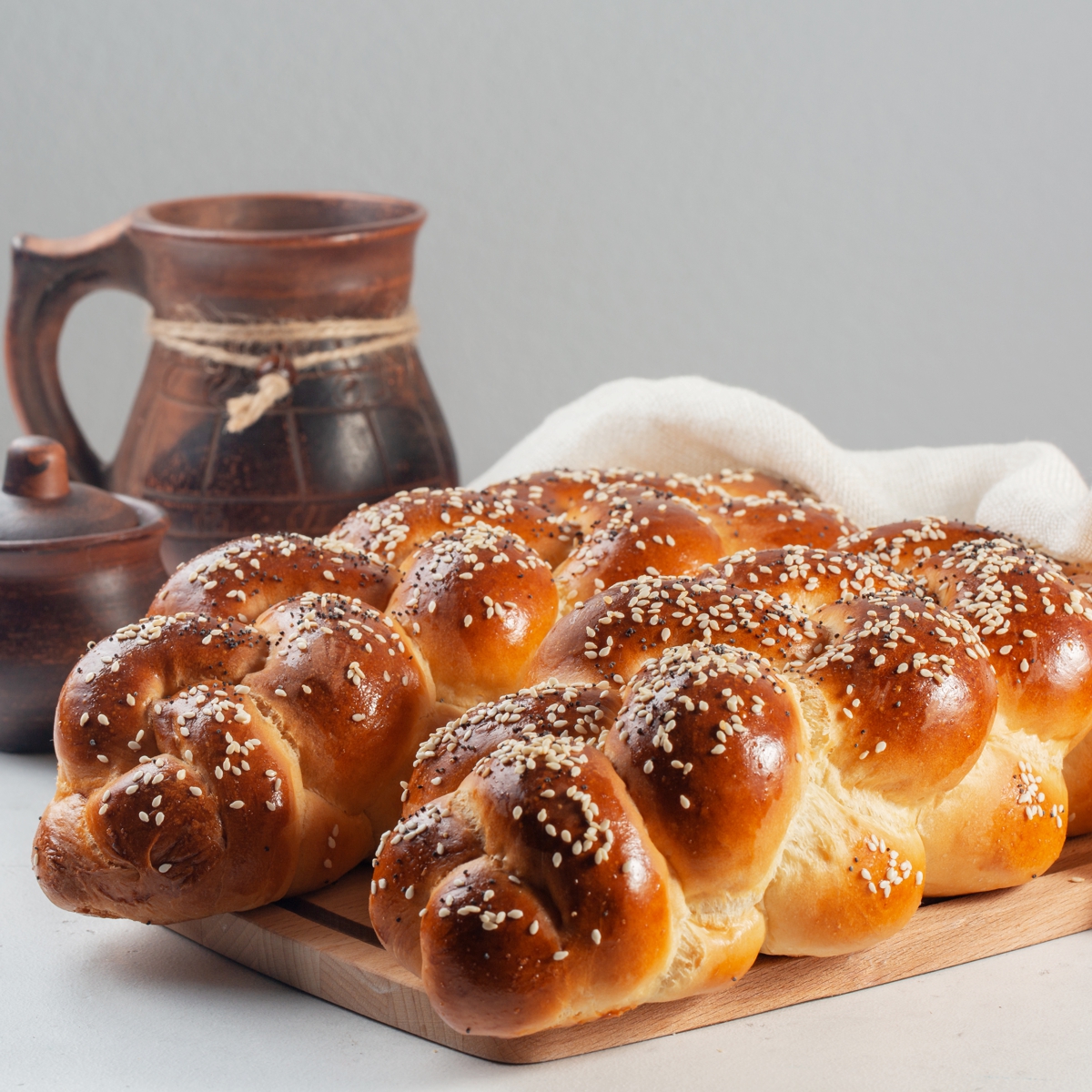 challah bread seasoned with sesame seeds