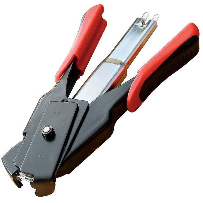 Spring loaded pliers for packaging ground meat & sausage