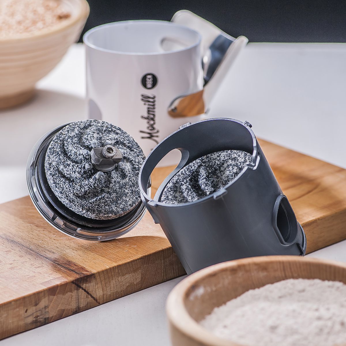 Stone burr grain mill for stand mixer