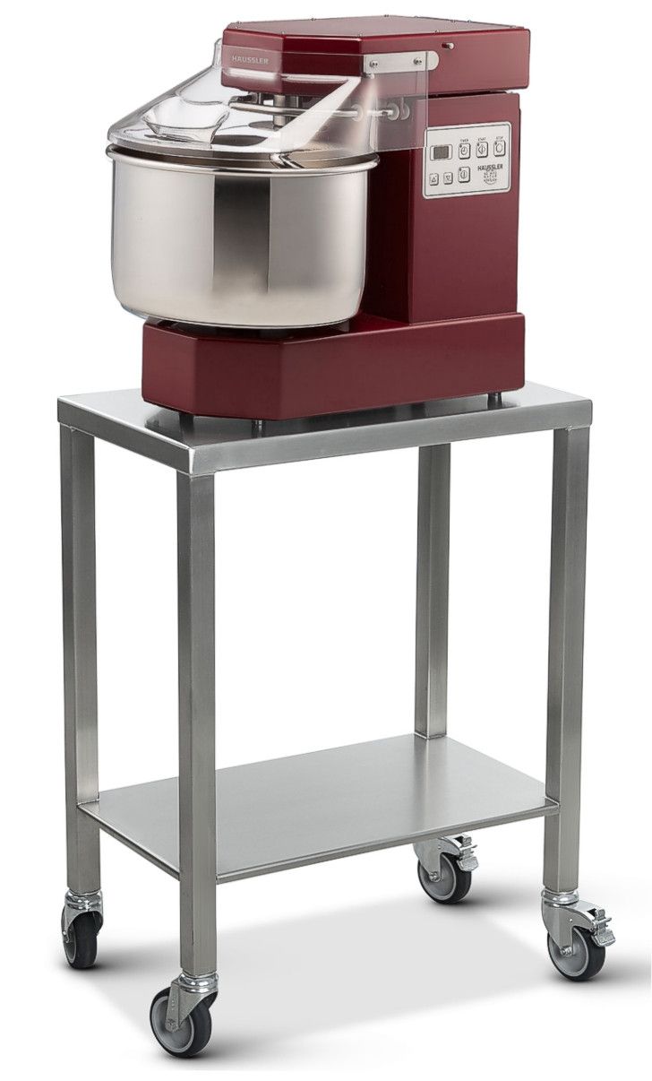 Small stainless steel utility cart for spiral mixers