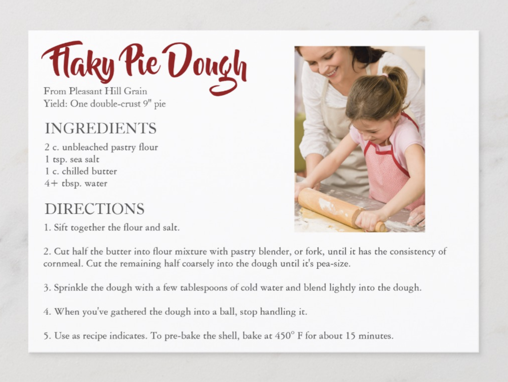 Flaky pie dough recipe card