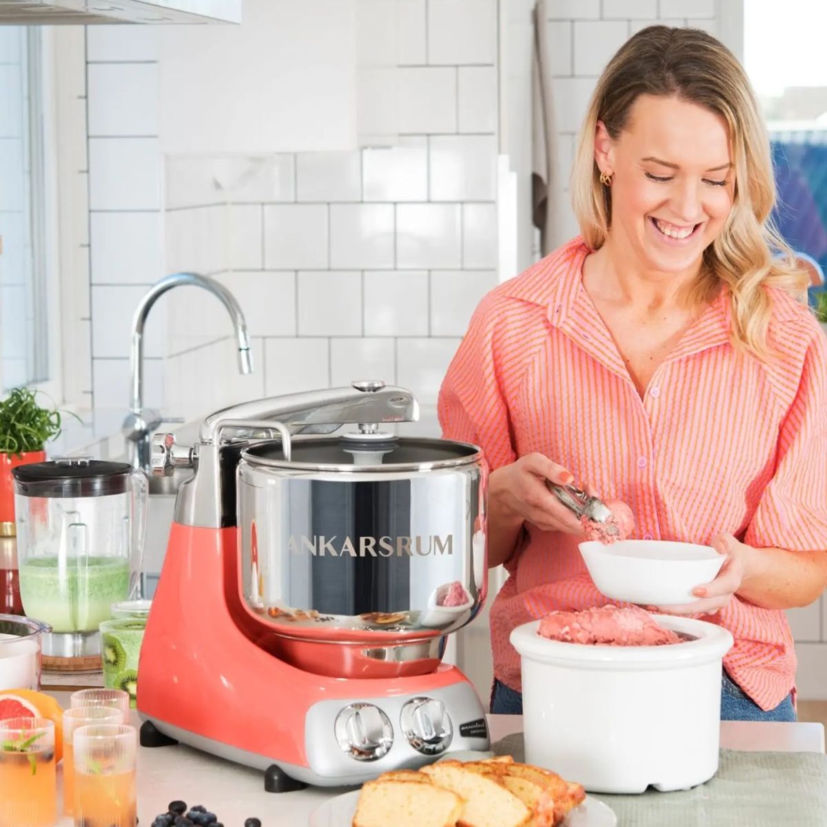 Coral Crush mixer with optional ice cream maker attachment