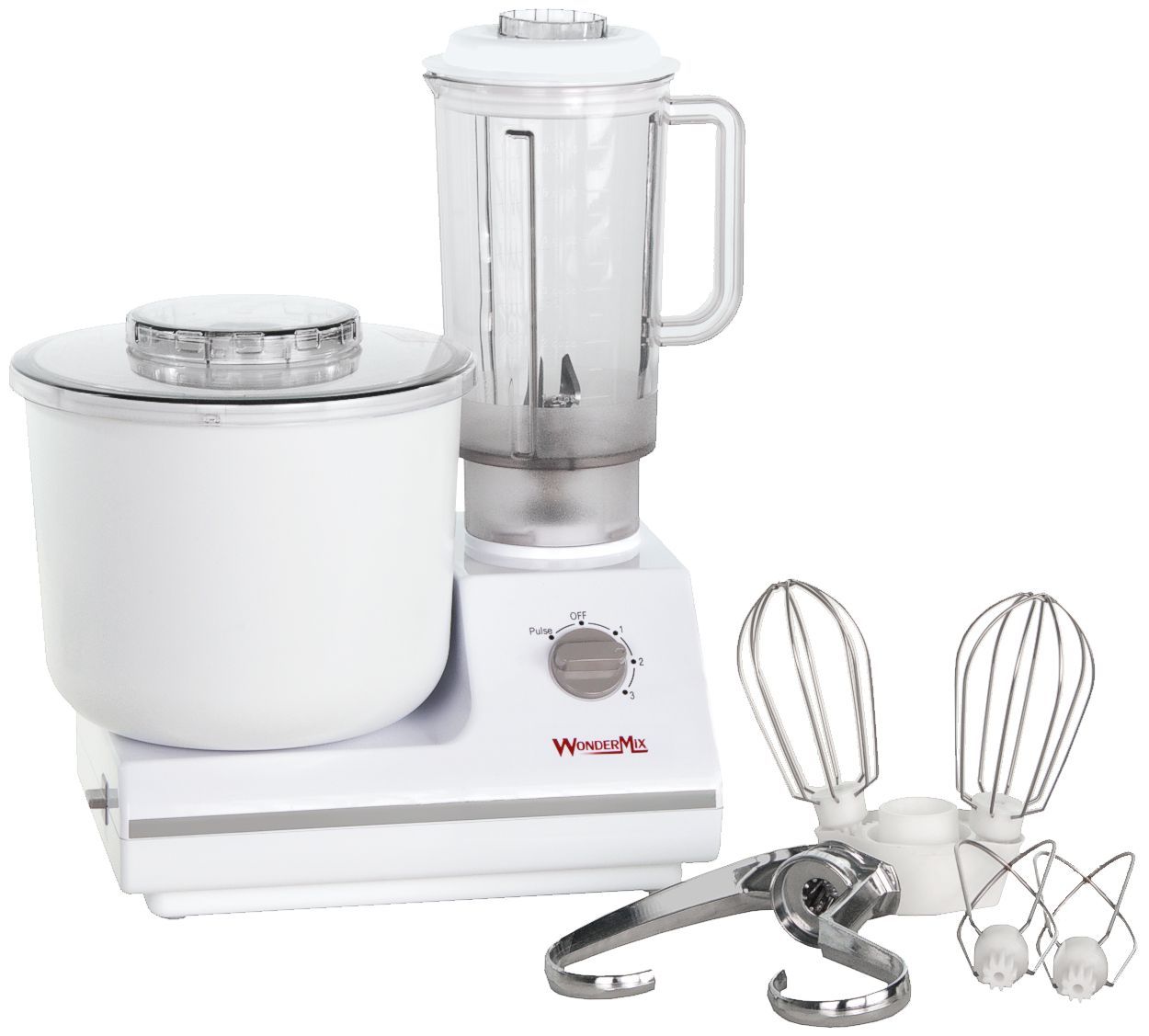 WonderMix Deluxe with blender, dough hook, cookie whips, French whisks