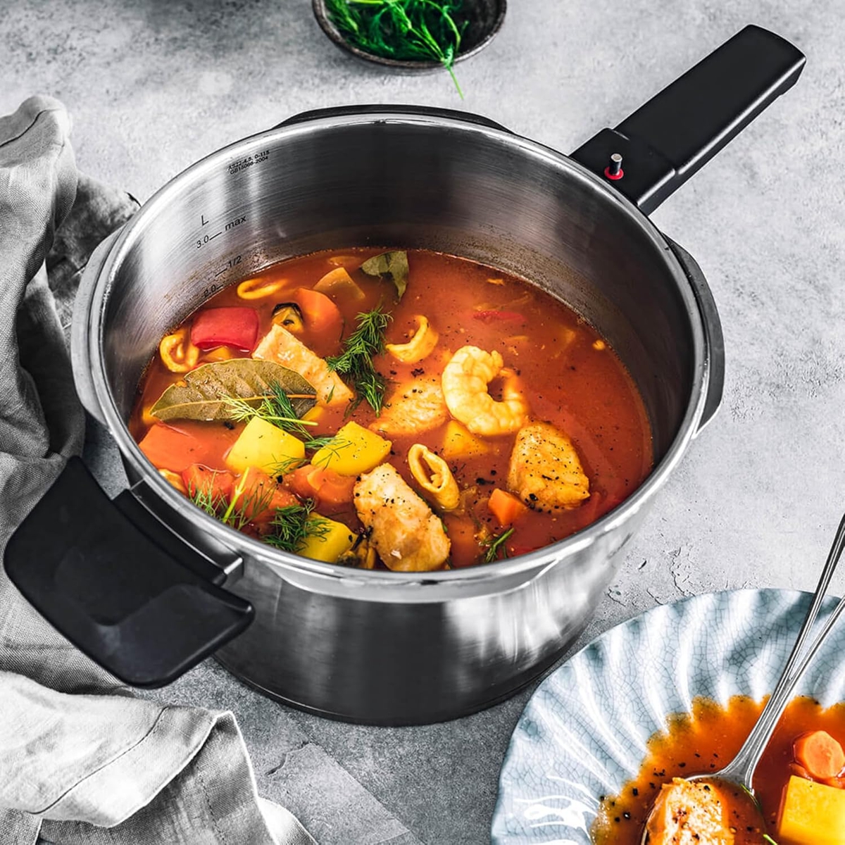 Soup in Fissler pressure cooker pot