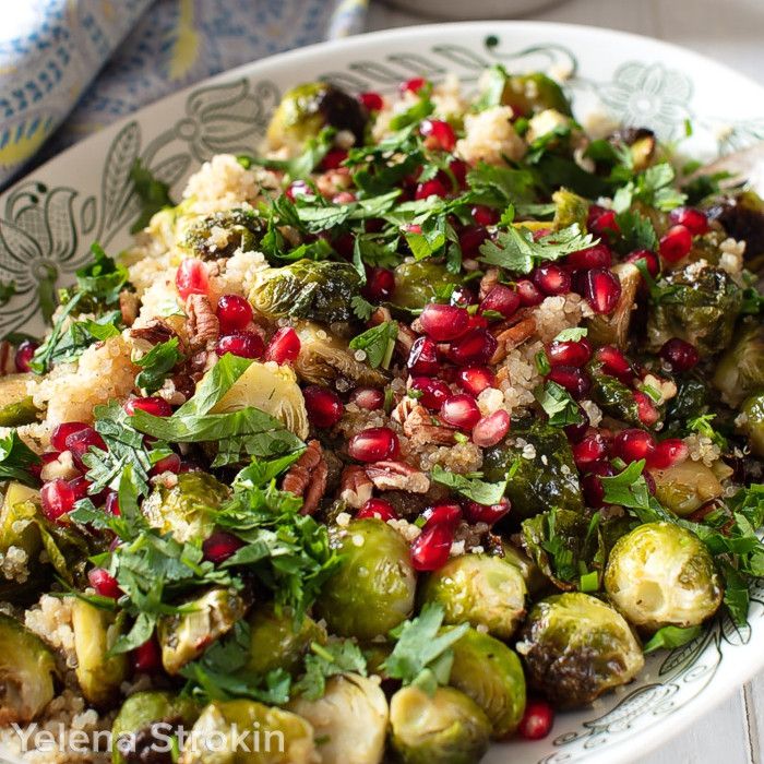 Organic quinoa side dish with brussels sprouts