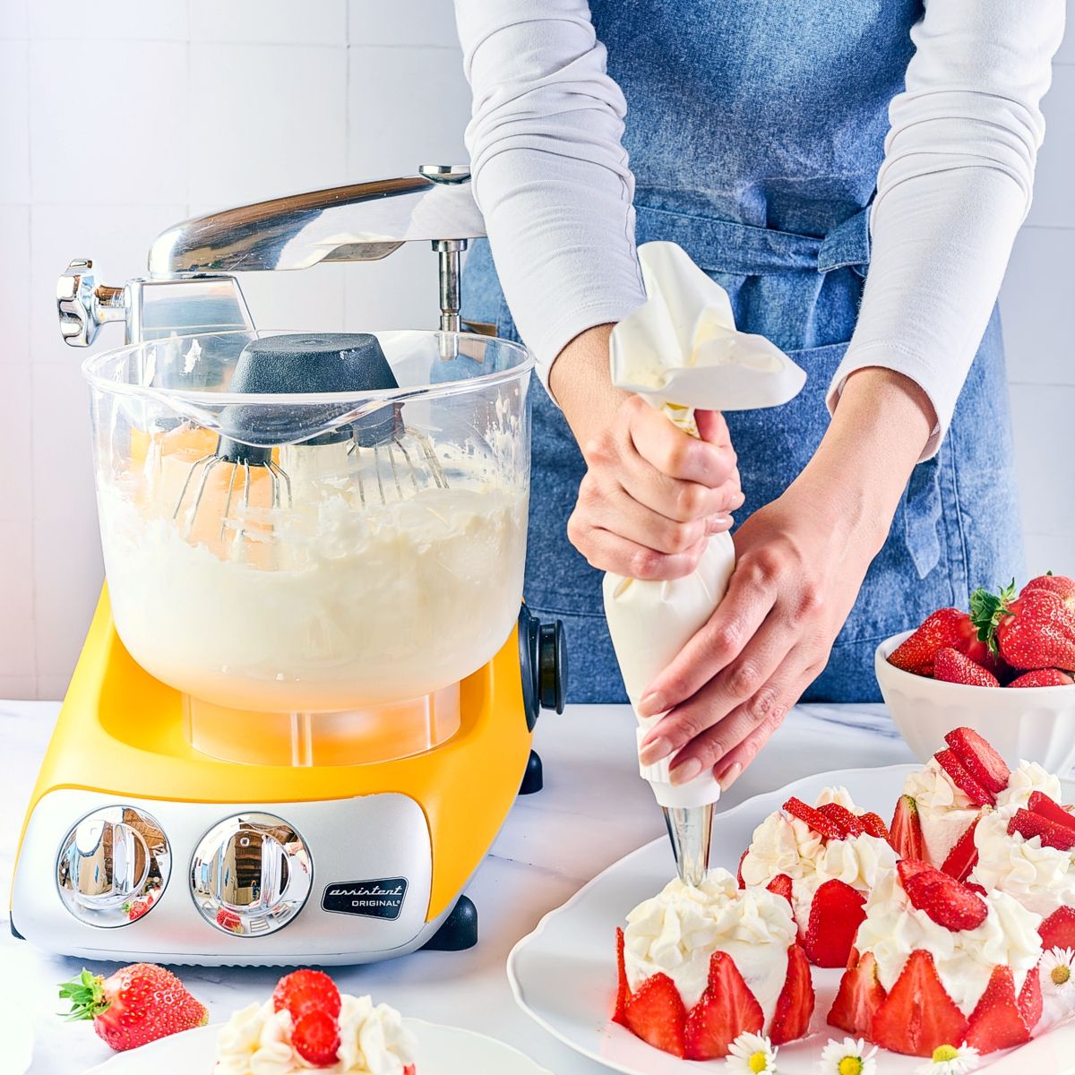Whipped cream made in Ankarsrum double beater bowl