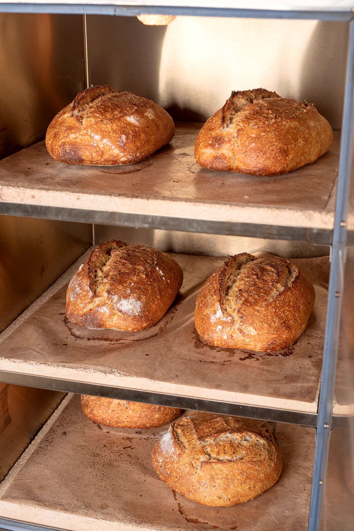 Artisan bread loaves in Rofco stone oven