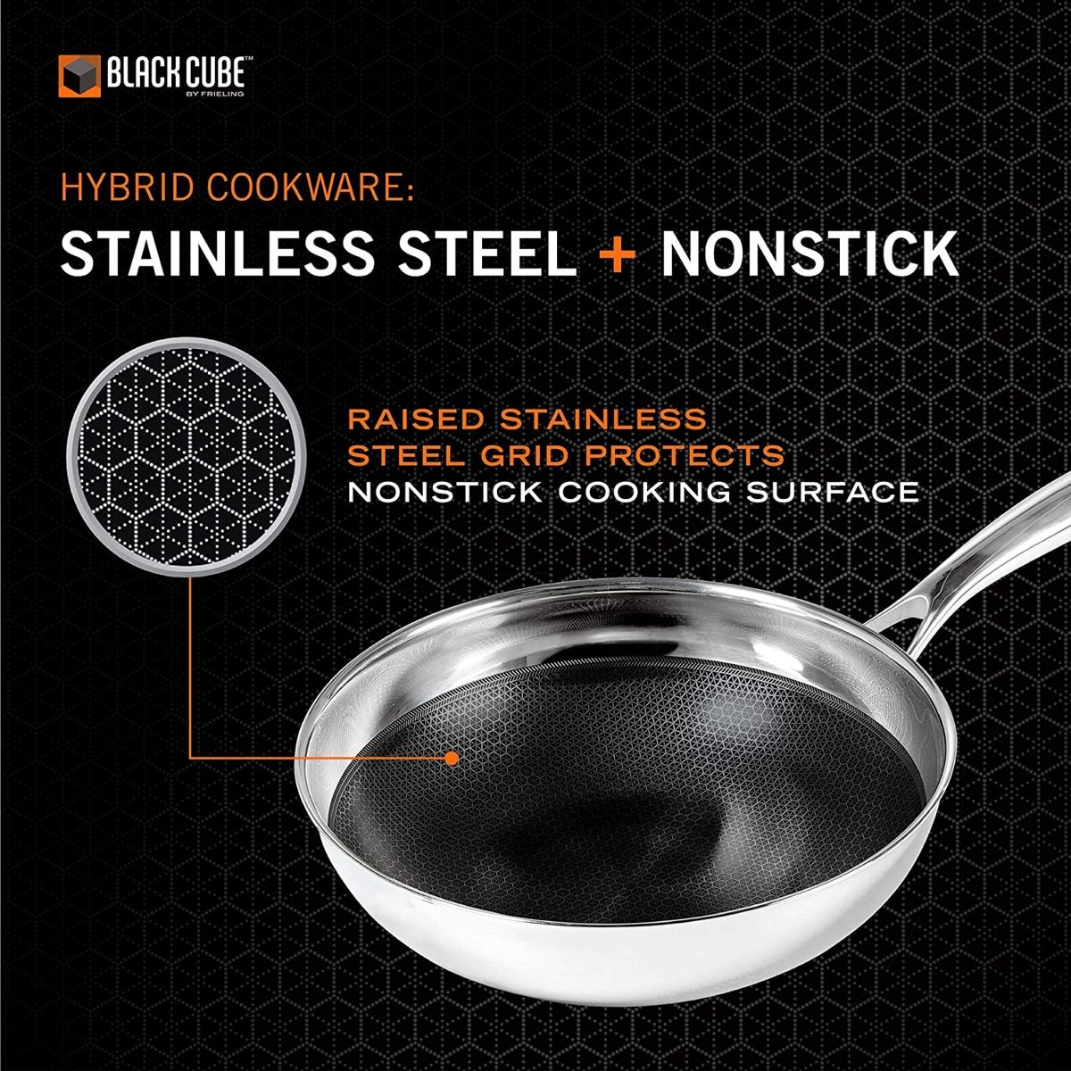 Black Cube cookware is nonstick and stainless steel