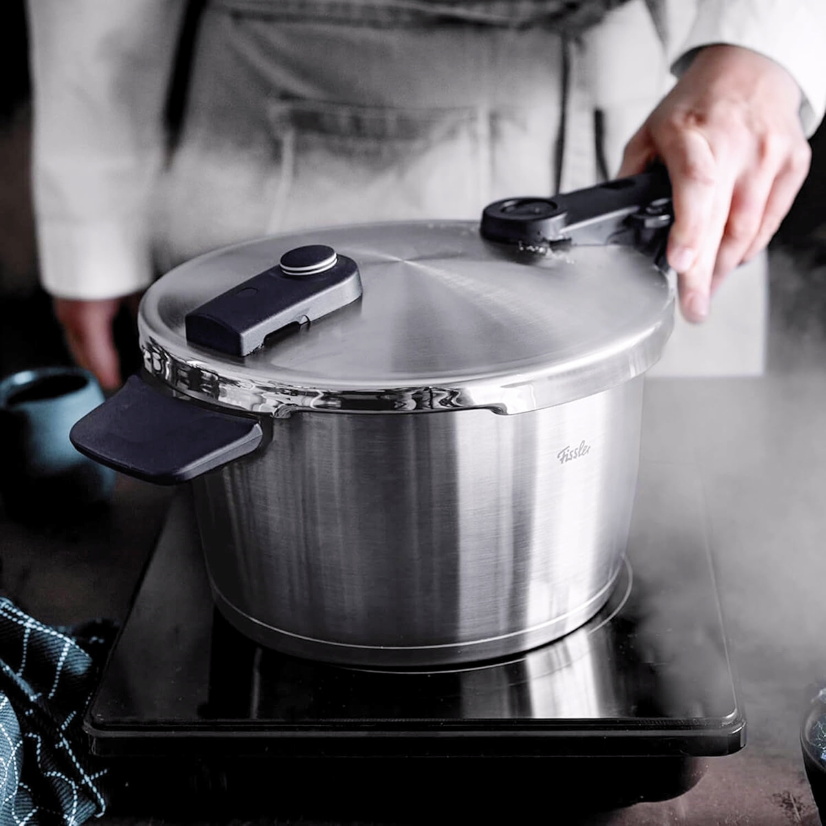 fissler vitaquick premium pressure cooker on hot plate