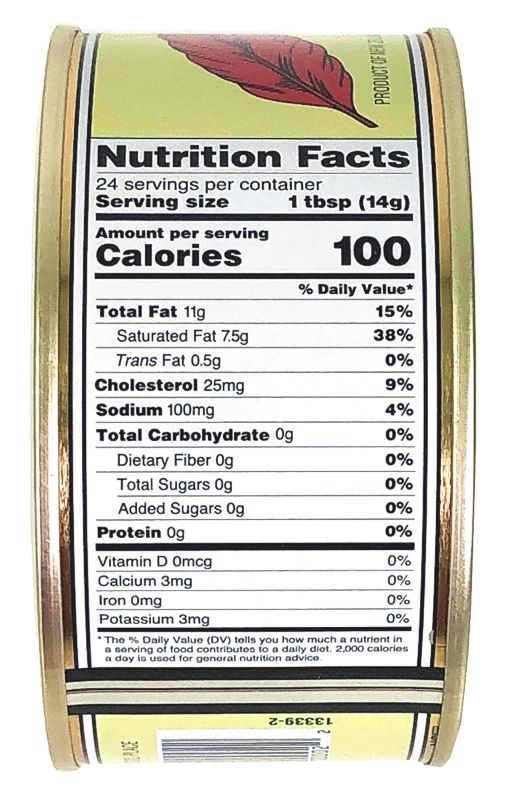 Red Feather butter nutrition label