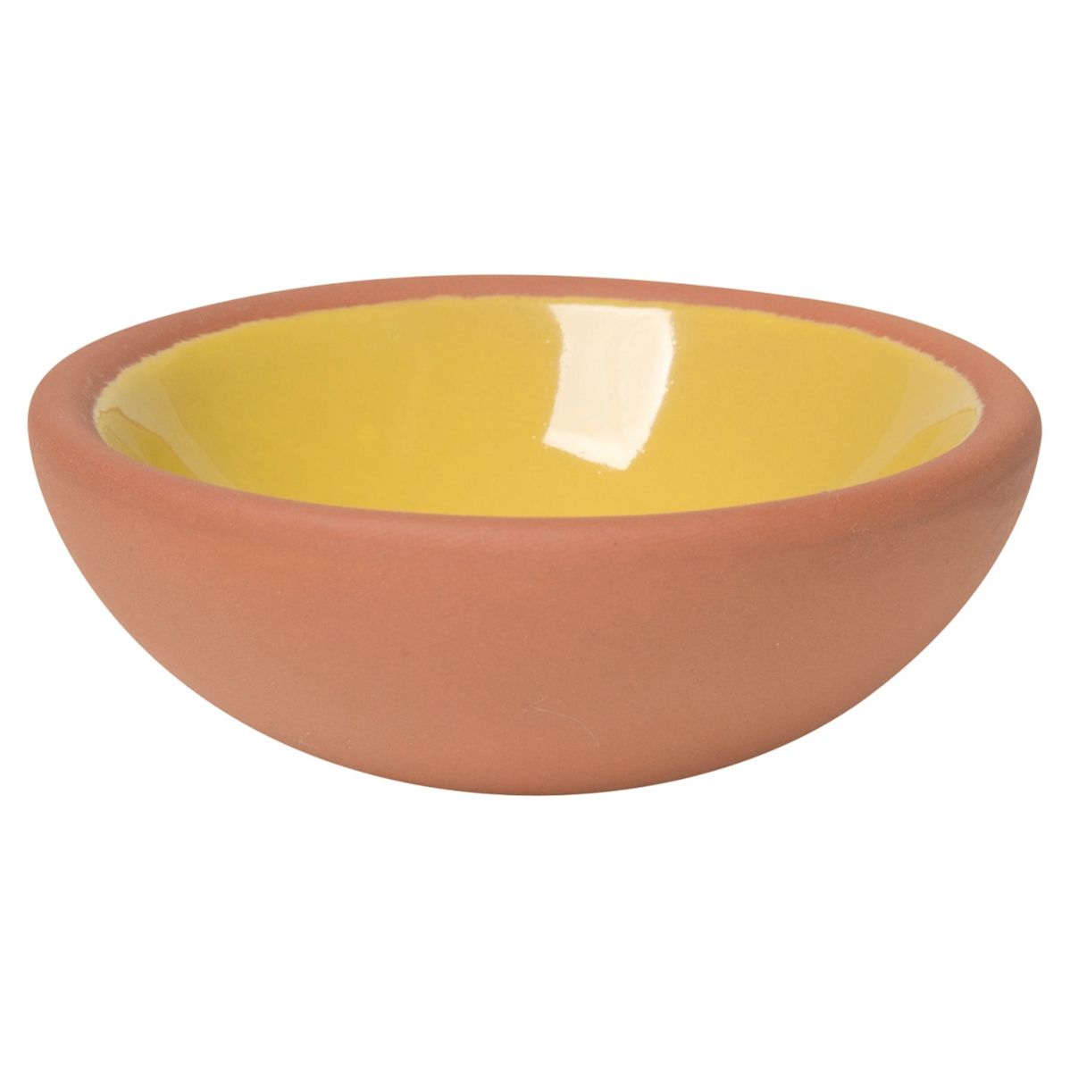 Terracotta pinch bowl, yellow glaze
