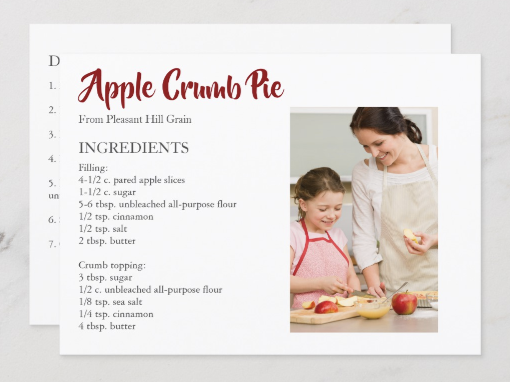 Crumb top apple pie recipe card