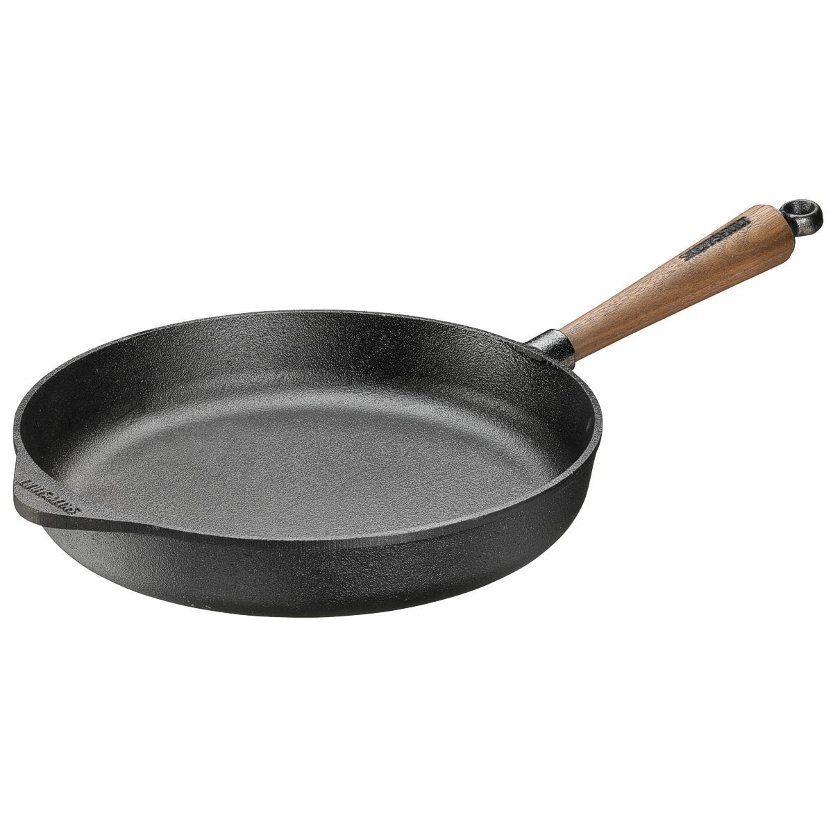 Deep pan with walnut wood handle