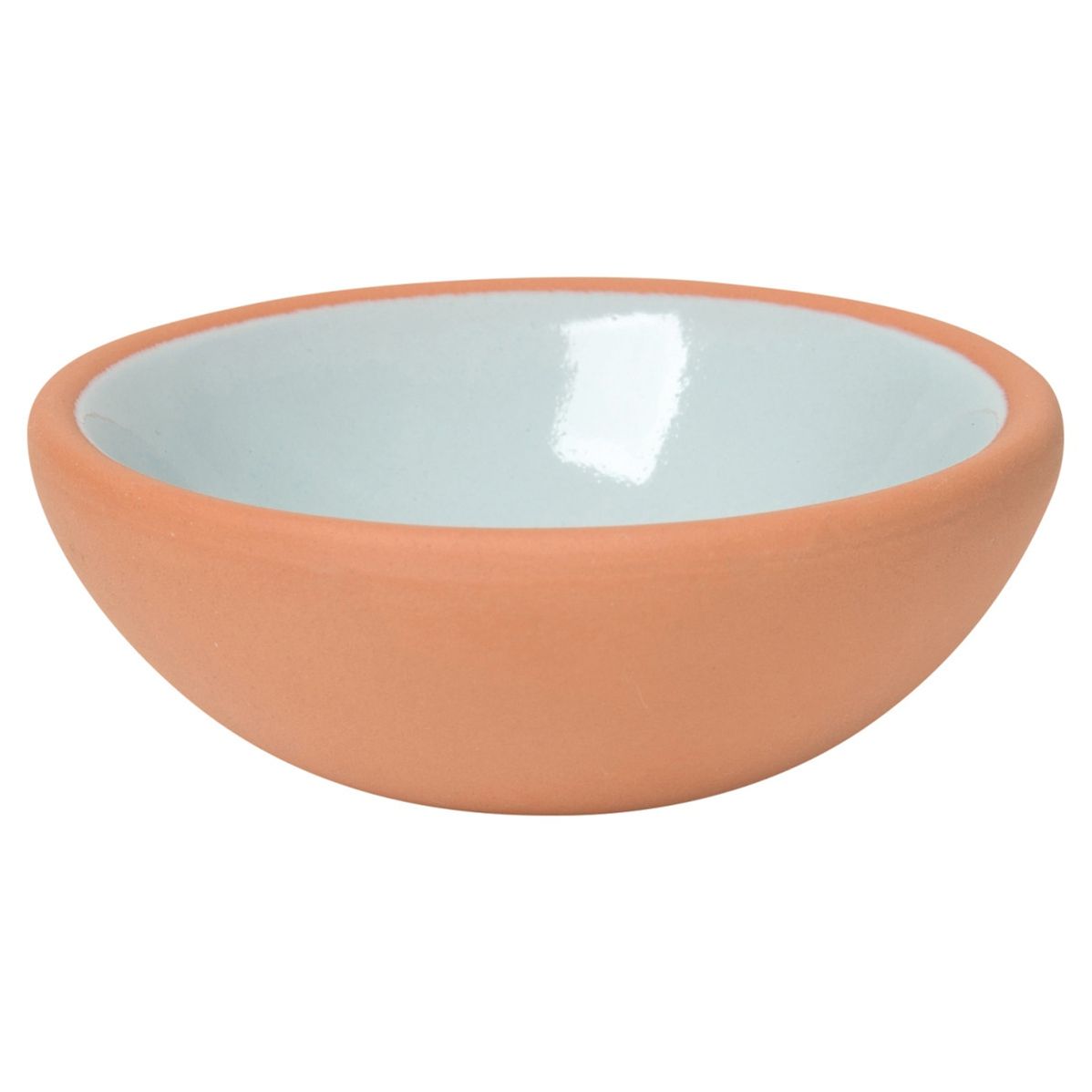 Terracotta pinch bowl, light blue glaze