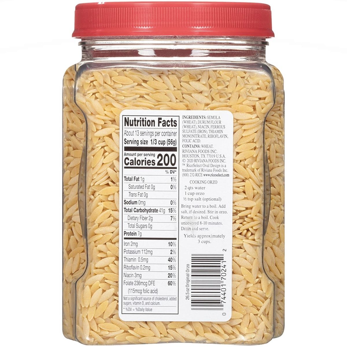 Rice Select Orzo Pasta, 24.5 oz Nutrition Facts