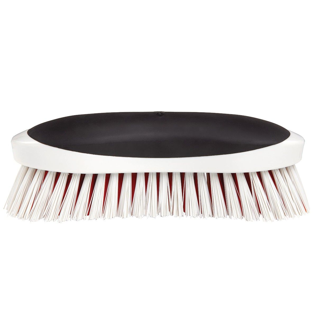 OXO Good Grips red, white, and black heavy duty scrub brush.