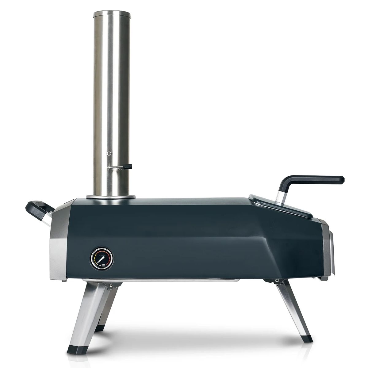 Powder coated body and brushed stainless legs and chimney