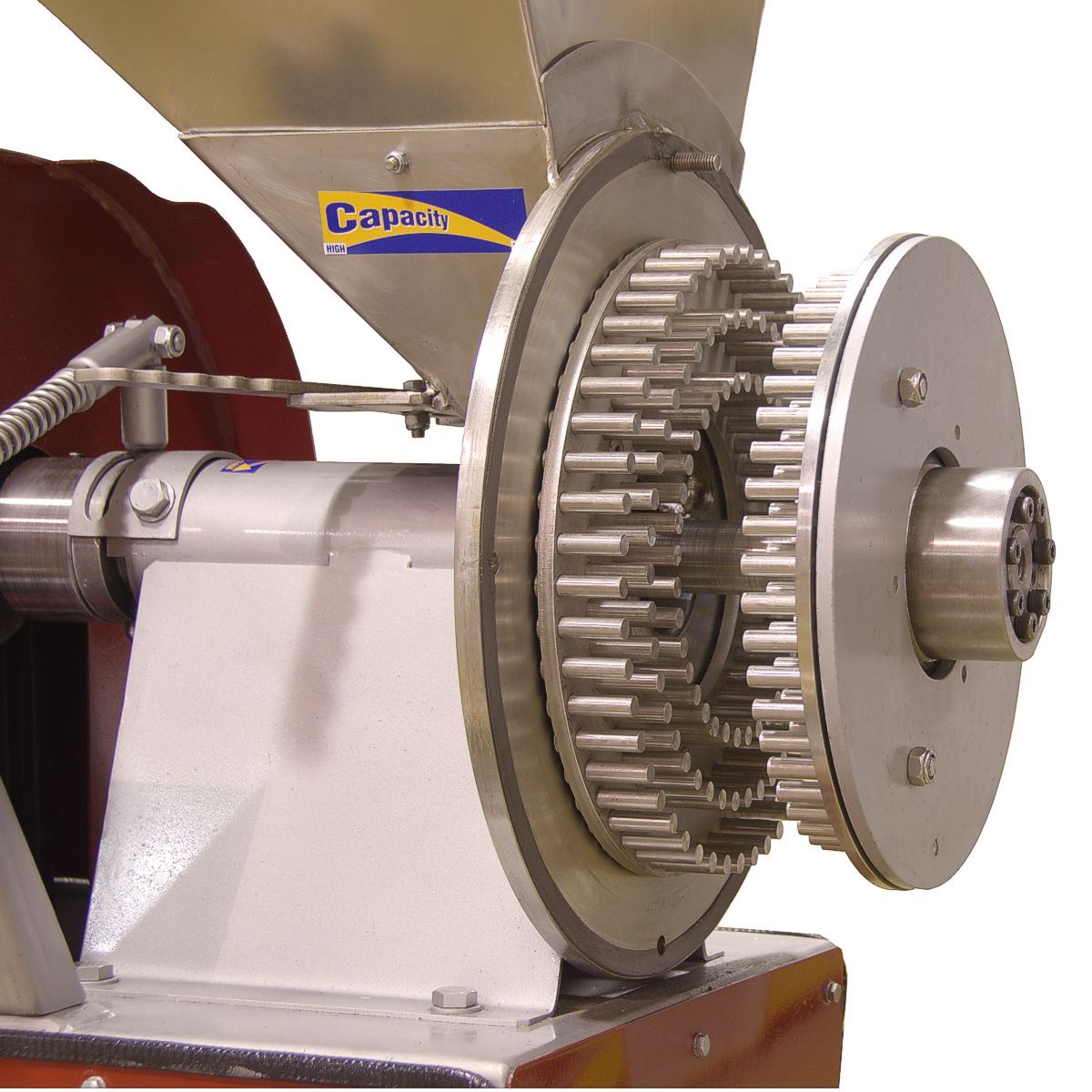 Pin mill attachment, pulled apart