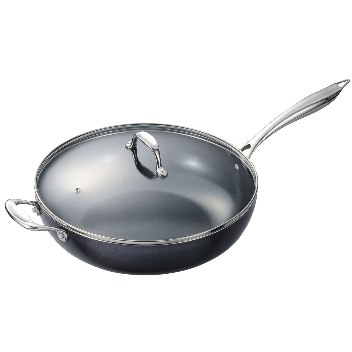 ITSMILLERS Nonstick Wok Pan 12.5 Inch With Stand-Up Lid - Marble Design Stir Fry Pan